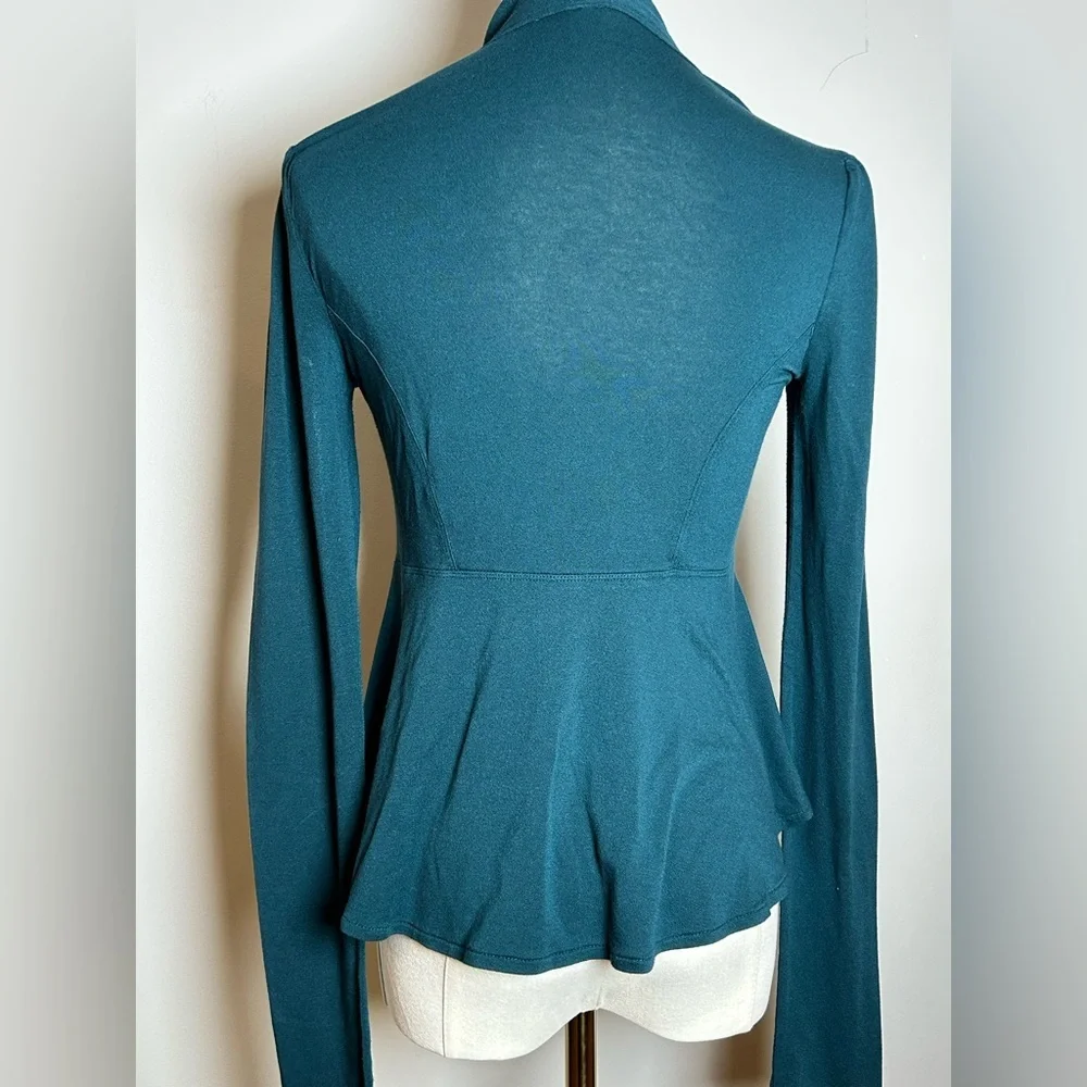 Free People Teal Tie-Front long sleeve peplum top size small